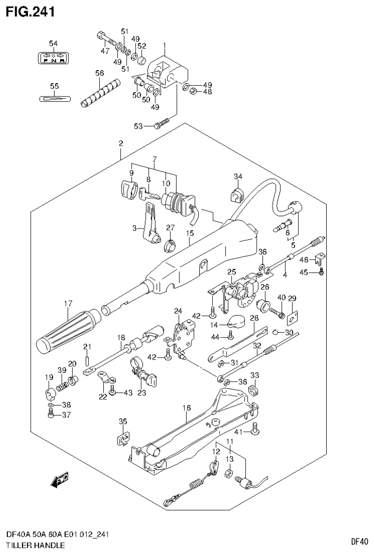 Suzuki DF40AST, DF50A, DF50ATH TILLER HANDLE (DF40AQH E1) parts diagram